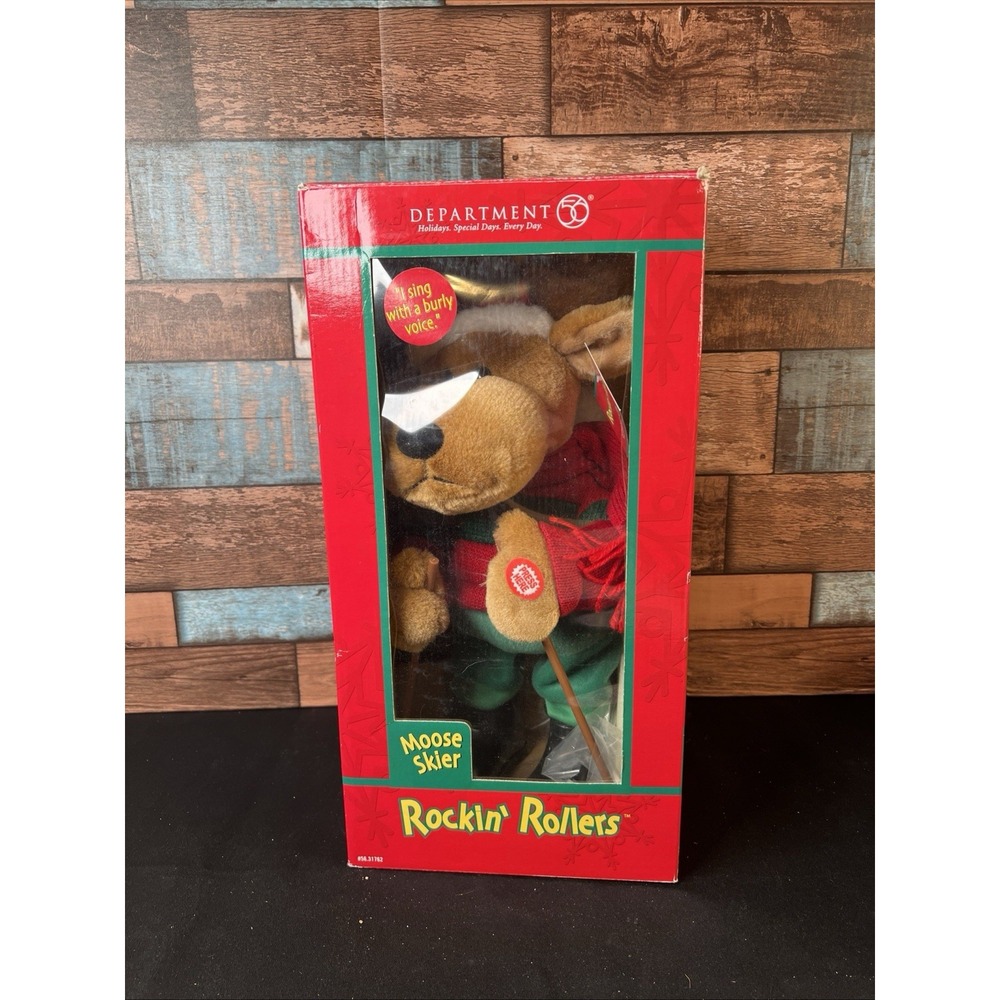 Vintage 2003 Dept 56 Rockin Rollers Moose Skier New Open Box - Works!